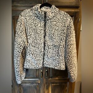 Express One Eleven women's sherpa fleece full-zip jacket in black and gray